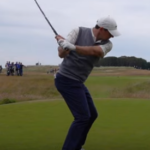 Rory McIlroy down the line right elbow returns to side